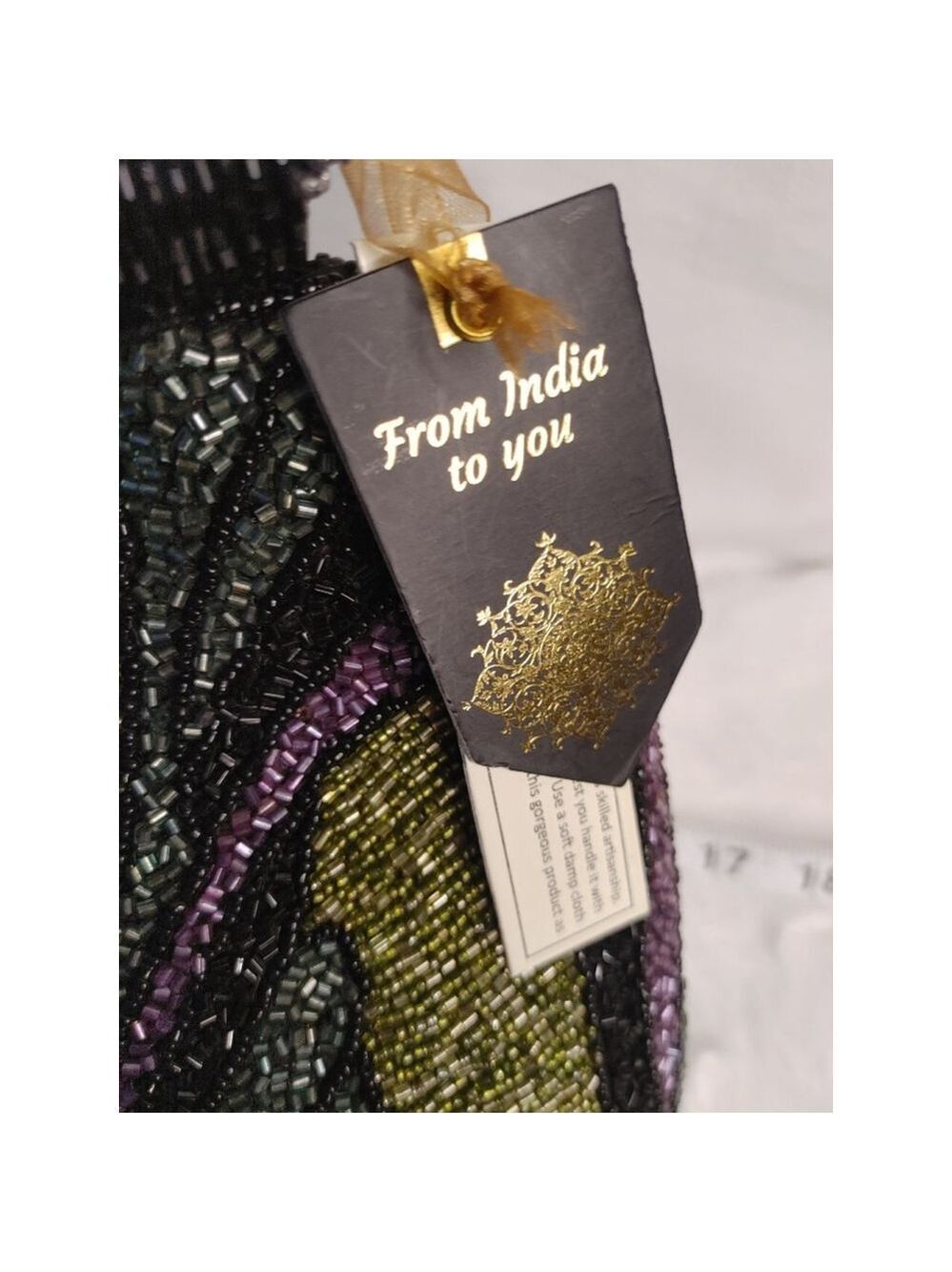 New! From India to You Green Abstract Hand Beaded Bag Viral TikTok - Picture 12 of 13